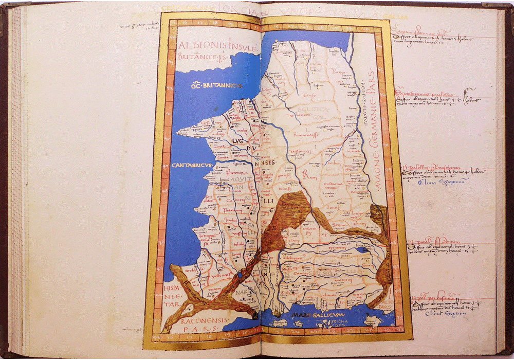 Atlas-Claudius Ptolomeus-manuscrito iluminado códice-libro facsímil-Vicent García Editores-7 Galia-Europa Occidental y Central.